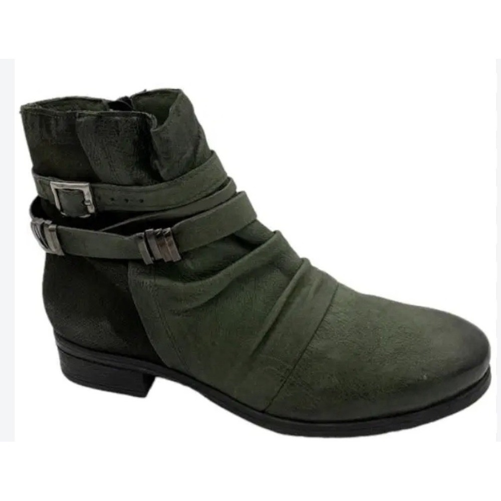 Miz Mooz Scarborough Leather Ankle Boots Size 38 US 7.5 Wide Green Moto Boho